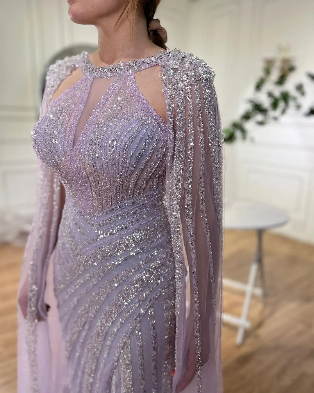 S91e00b43ab594ee98781783649e147537 Lilac Cape Sleeves Mermaid Luxury Beaded Evening Dresses Open Split Wedding Party Gowns For Women Mallzona