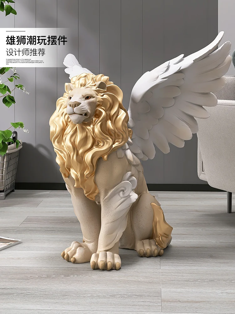 

High-End Large Lion Living Room Floor Stand Decoration Office Exhibition Hall Sculpture Decorations