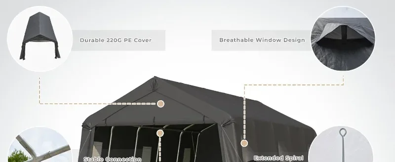 Description Picture 3 of itemMELLCOM 13 x 20 FT Heavy Duty Carport, Portable Garage with All-Steel Metal Frame & Vents, Anti-Snow Car Canopy Outdoor Storage