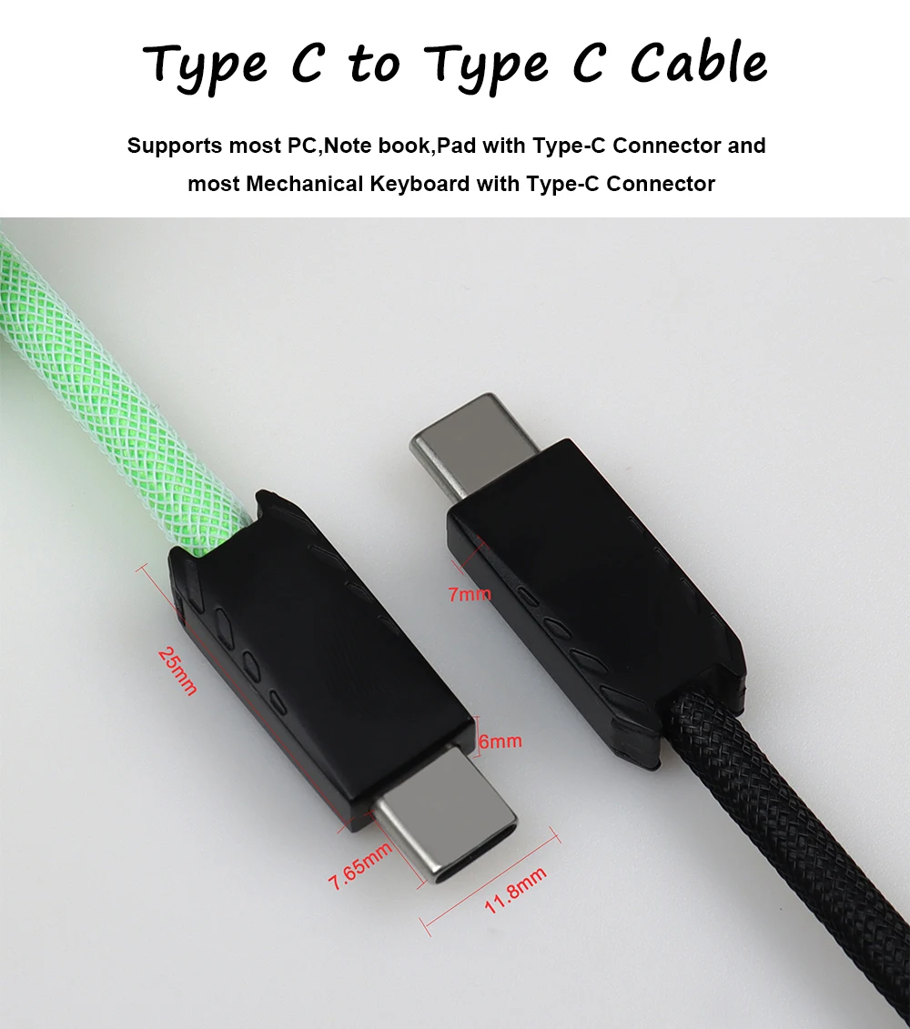 Cabo enrolado Lano-Type-C para Type-C, conector piloto