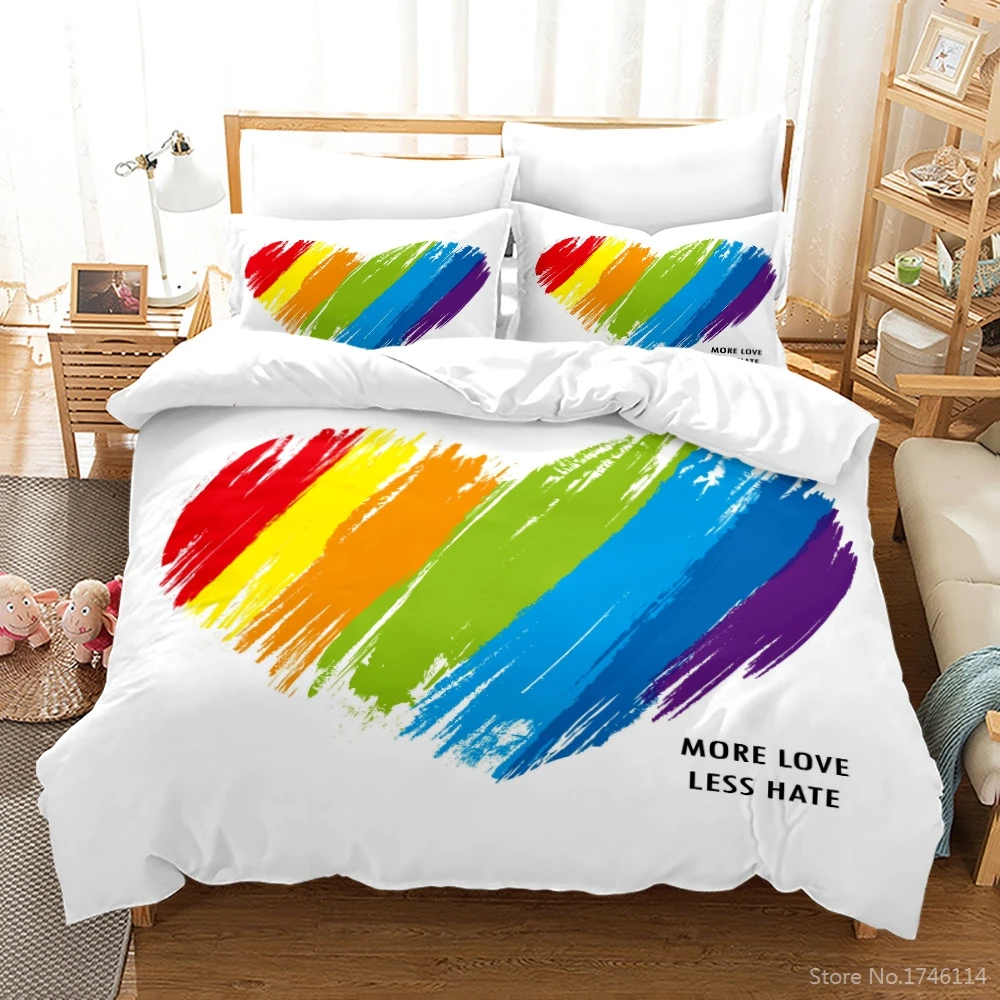 

Love Heart Shape Colorful Stripes Bedding Set Queen King Comforter Cover & Pillowcase Set Soft Duvet Cover Set for Home Bedroom