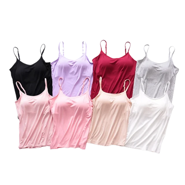 Women Padded Soft Casual Bra Tank Top Women's Spaghetti Cami Top Vest  Female Camisole With Built In Bra Summer Breathable Tops - AliExpress