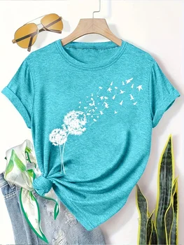 Dandelion Birds Women's Tee - Delicate Graphic, Casual Teal Top 1