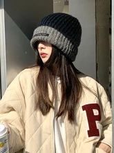 

2022 loose knit hat men's and women's winter wool hat autumn and winter warm pile hat tide