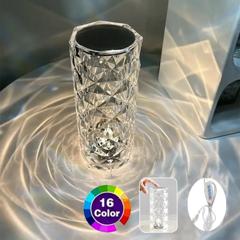 16/3 Colors Crystal Table Lamp Touch Remote Diamond Rose Lamp Room Decor Atmosphere Bedsid Night Light Desktop Projector Lights led night light night light led night lamp led atmosphere lights