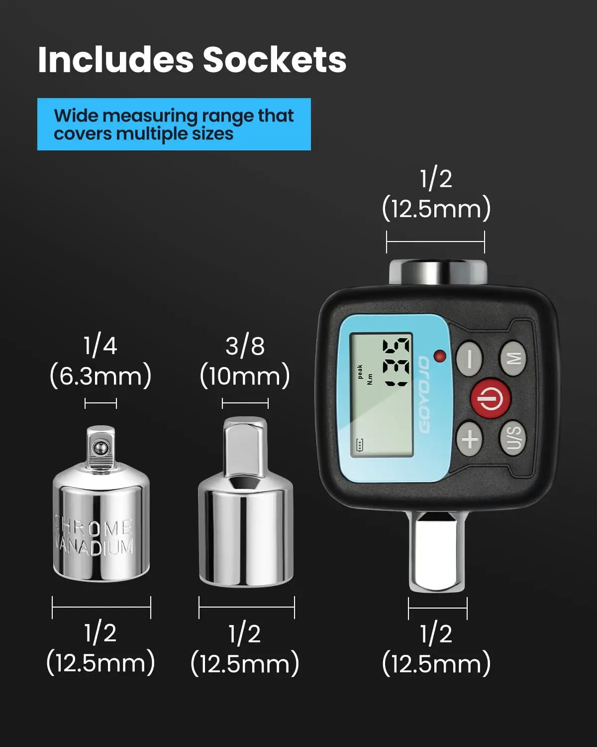 1/2" 1/4" 3/8" Digital Torque Wrench Adapter Precision Electronic Torque Tool Co