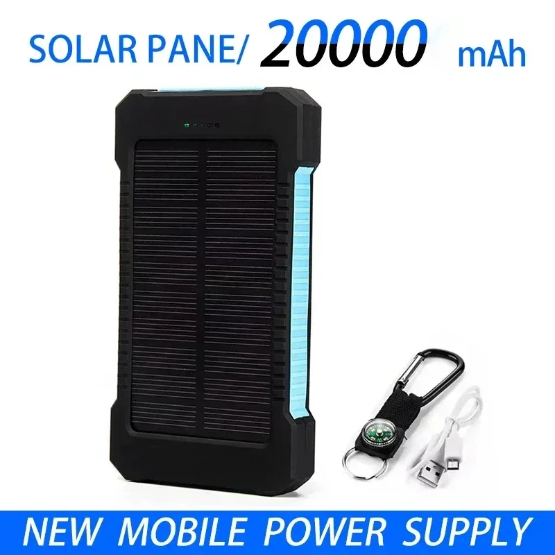 

20000mAh External Battery Solar Power Bank LEDSOS Flashlight FAST Charging Portable Waterproof Powerbank for Smart Mobile Phone