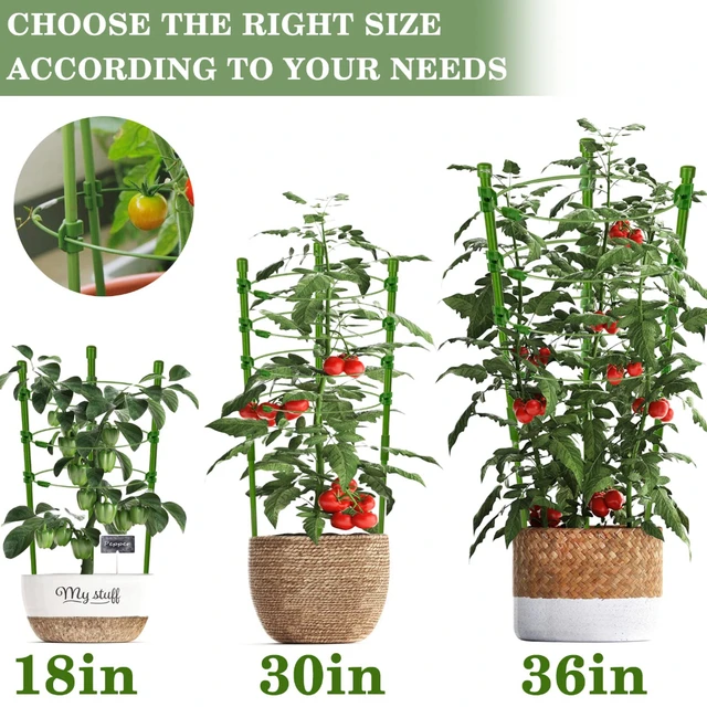90cm Adjustable Tomato Cage 36 inches Plant Support Cages Cucumber Trellis for Climbing Plants 4 Adjustable Rings and Plant Clip 5