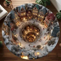 พรมลายหมู่บ้านหิมะวนวน 3 มิติ ลายถนนหิมะในฤดูหนาว ตกแต่งห้องนั่งเล่นและห้องนอน สไตล์เทพนิยายชวนฝัน 1