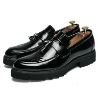 Fashion Golden Men's Casual Slip-On Tassel Patent Loafers Thick Bottom Elevator Shoes Men's Party Shoes Business Shoes Brogue 3