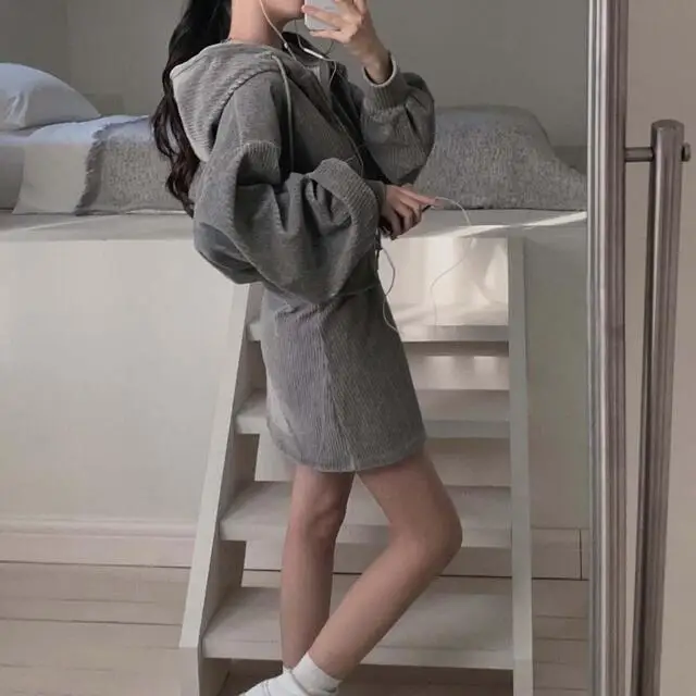 Korean CHic Corduroy Two-piece Skirt Sets Women Hoodie Crop Top Coats Bodycon Mini Skirt Autumn Winter New Outfits Casual Suit