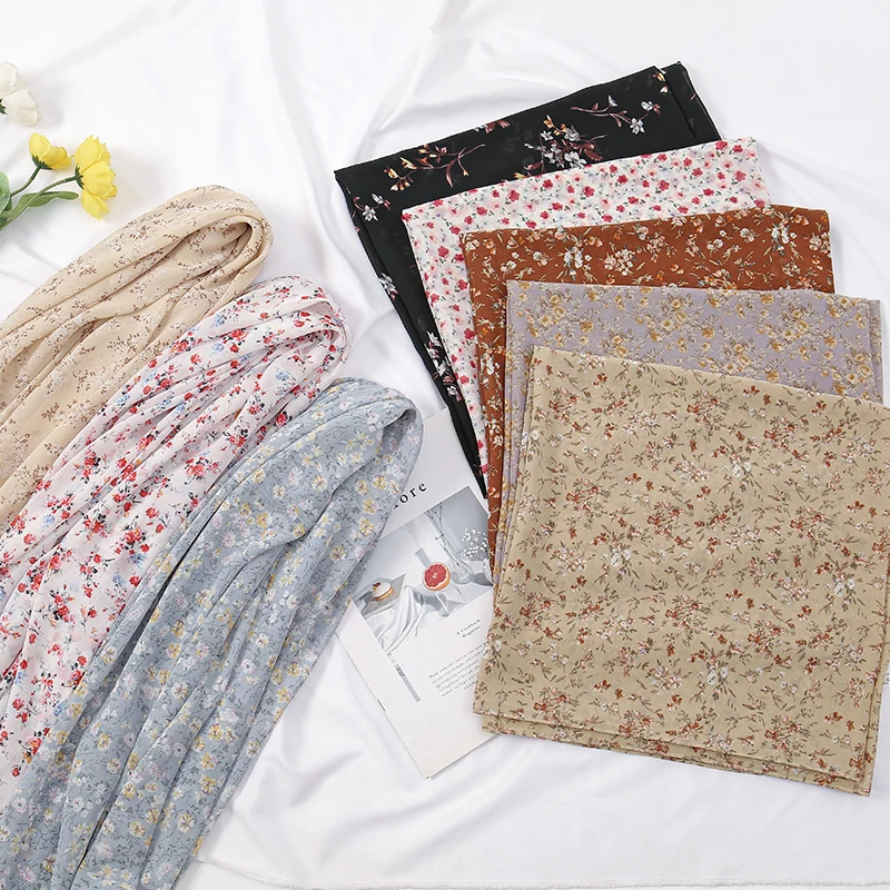 145cm Floral Printed Square Scarf Chiffon Headband Scarf For Muslim Woman Hijabs Shawls Lady Casual Wraps Ethnic Islam Turban 2