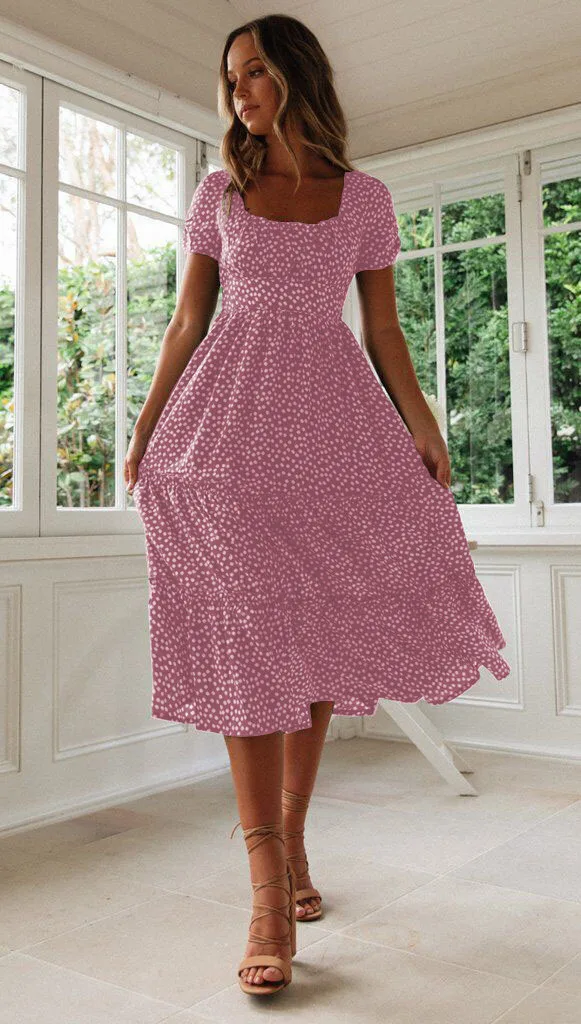 Summer Women Beach Sweet Dresses Vintage Vintage Print Puff Sleeve Casual Square Collar Floral Maxi Long Dress Festa Vestidos 5