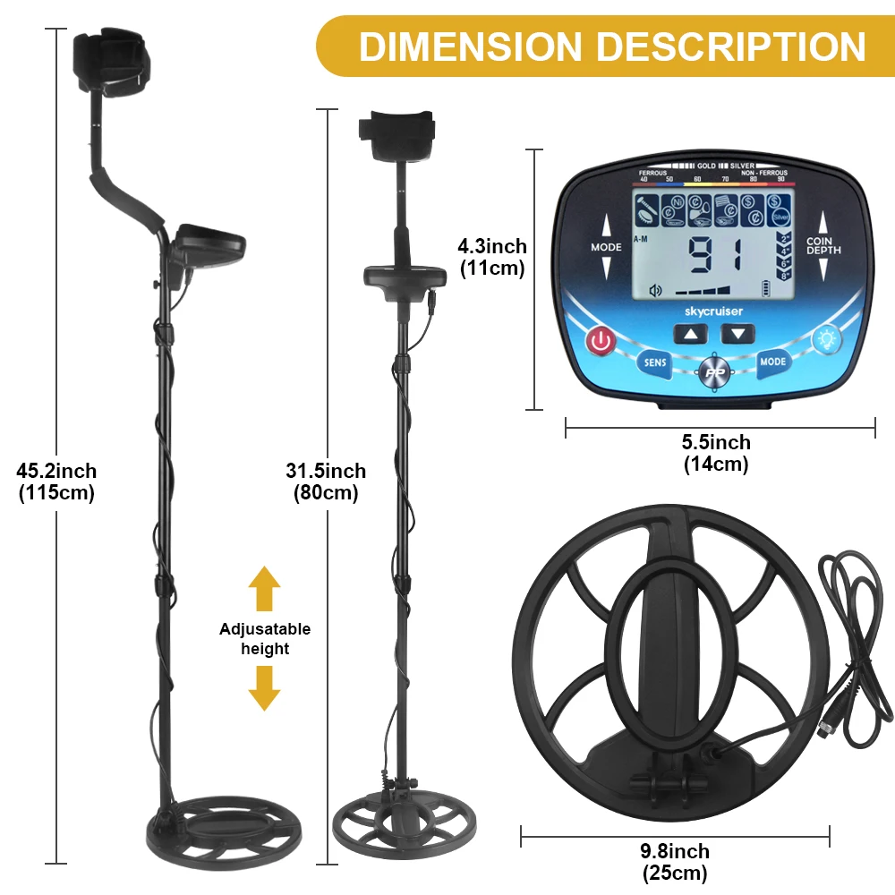 MD910B Metal Detector Underground Professional Depth 2.5m Search Finder Gold Detector Treasure Detecting Pinpointer Waterproof