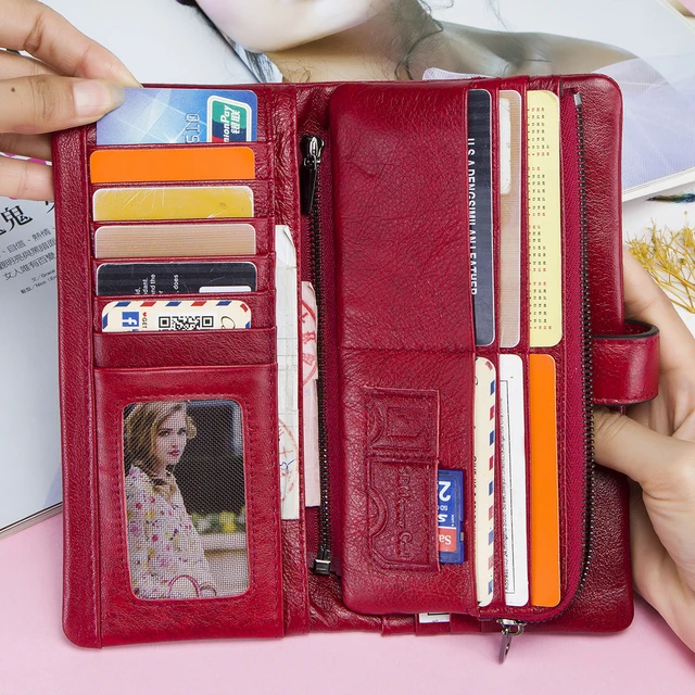CONTACT'S 100% Genuine Leather Wallet Women Long Coin Purse Clutch Bag Name Engraving Card Holder Money Clip Handbag Men's Purse 3