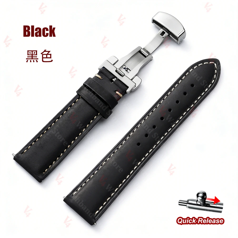 Vintage Brown Genuine Calfskin Quick Release Watch Strap with Butterfly Buckle