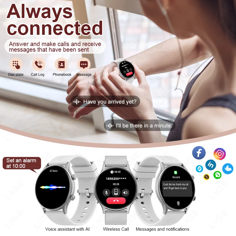 2024 Smart Watch Sports Fitness Tracker Women AI Voice Assistant Calculate Men Waterproof SmartWatch For Android ios Bracelet