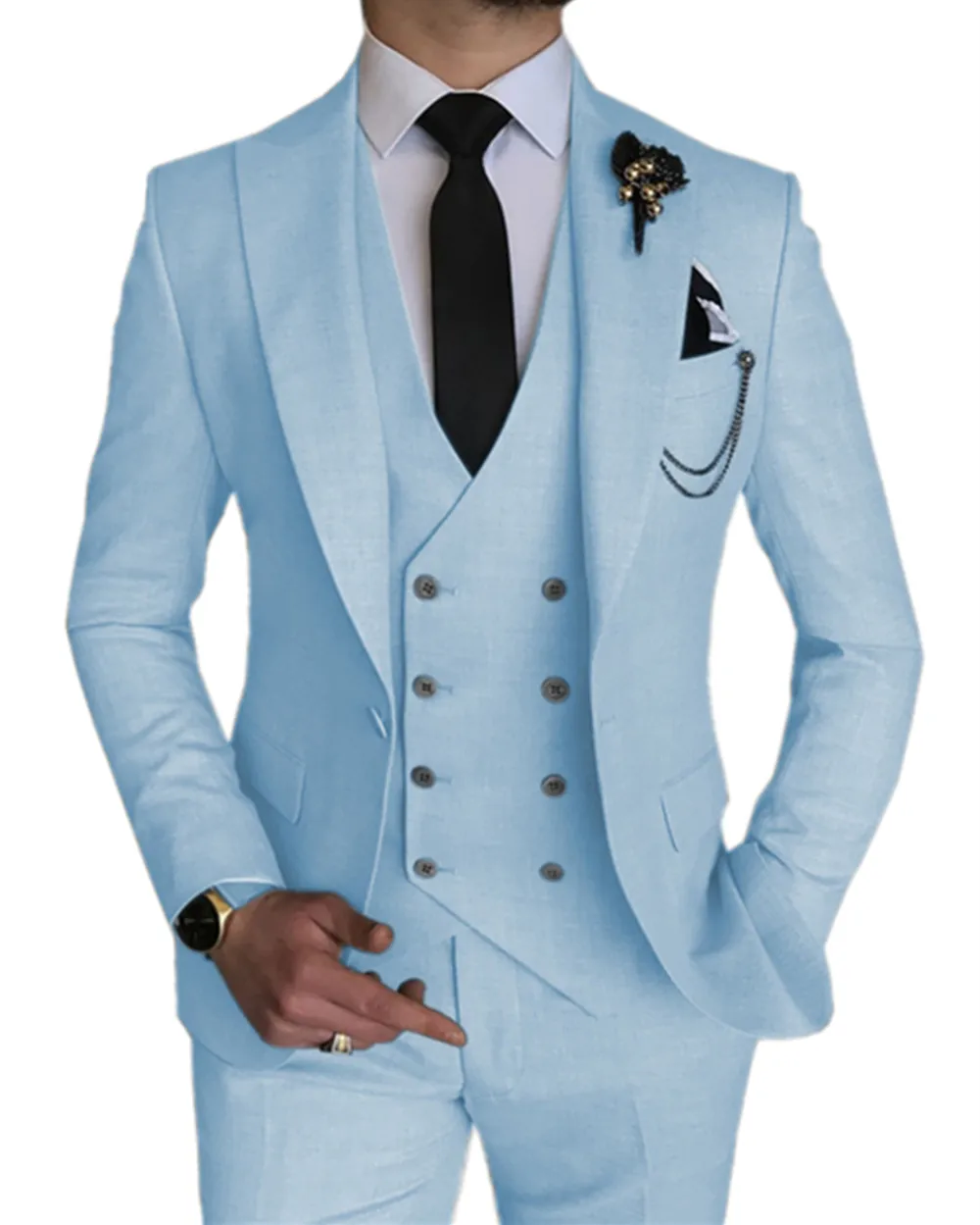 

Fashion Smart Business Sky Blue Costume Homme Wedding Men Suits Peak Lapel Groom Tuxedos Terno Masculino Prom Blazer 3 Pieces