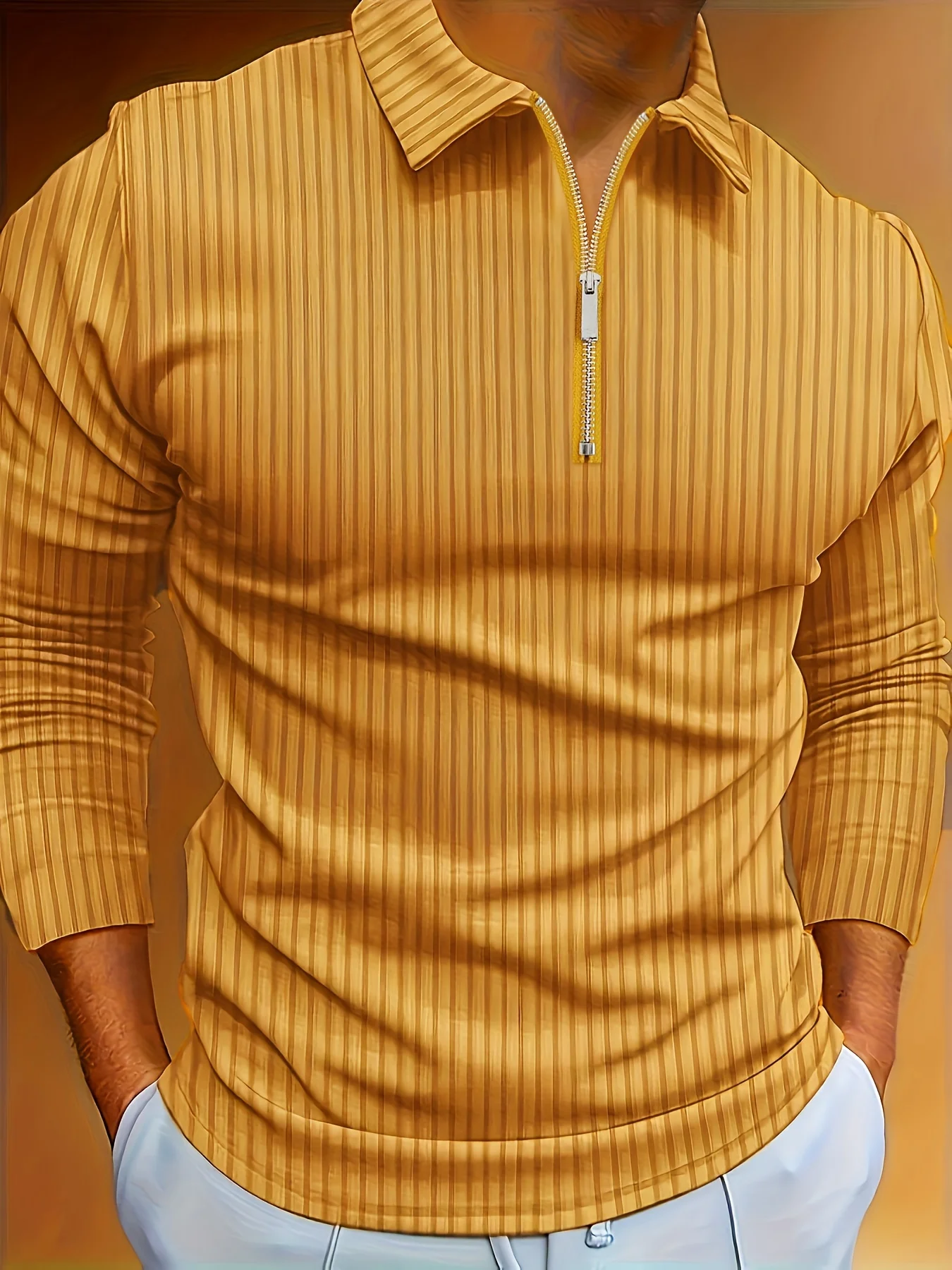 

Loose autumn/Winter POLO shirt Zipper striped long sleeve men's POLO shirt men's fashion hoodie