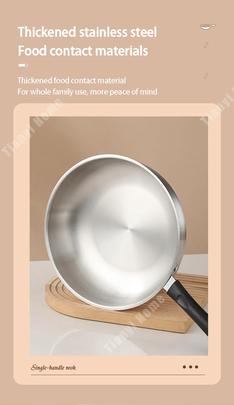 Description Picture 4 of itemStainless steel Wok Frying pan Non-Stick Pan Home Thickened Uncoated Cooking pot Gas Stove Induction Cooker Universal Saucepan