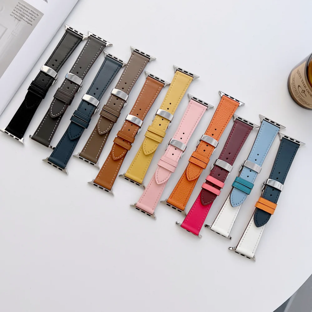 

Genuine Leather Strap for Apple Watch Band 8 7 45mm 41mm Ultra 49mm Butterfly Clasp Bracelet iWatch Series 6 5 4 3 SE 44mm 40mm