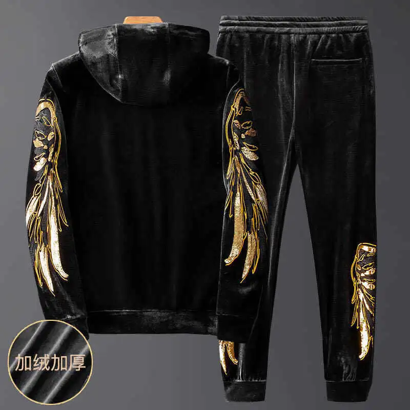 Golden Silk Casual Sports Suit Korean Version Slim Winter Two-piece Men's Trend