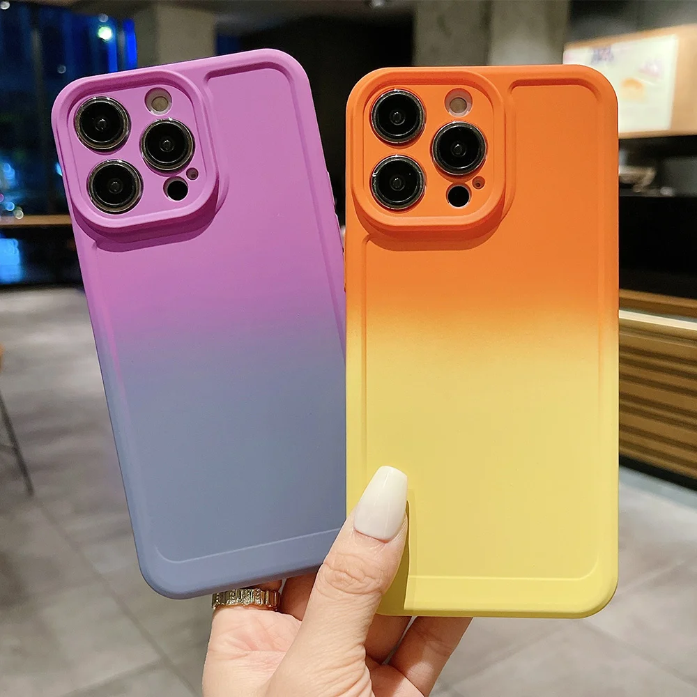 Gradient Color Phone Case For iPhone 11 12 13 14 Pro Max Mini XR XS X 7 8 Plus Shockproof Bumper Soft Silicone Cover_voghion.com