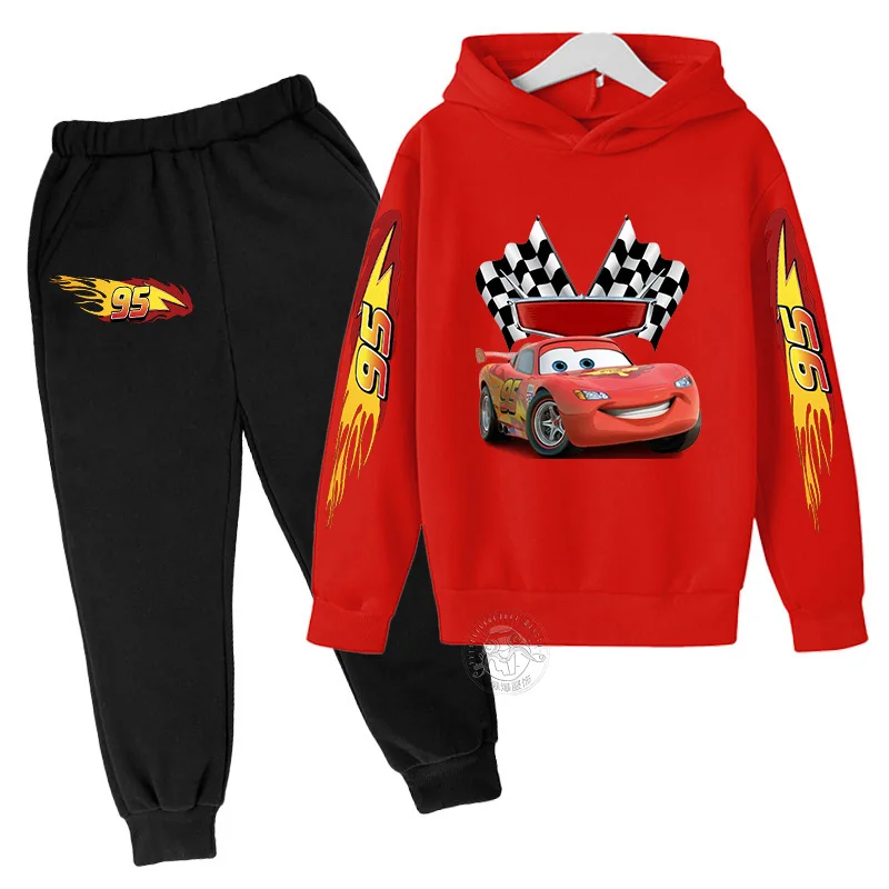 Kids Clothing Set Disney Lightning McQueen Printed Hoodie Pants Children Sports Suit Autumn Gift