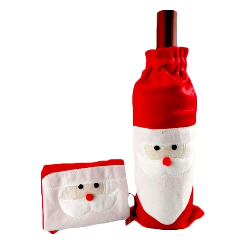 

Christmas Red Wine Bottle Covers Bag Plush Fabrics Holiday Santa Claus Champagne Xmas New Year Gifts Decorations For Party Home