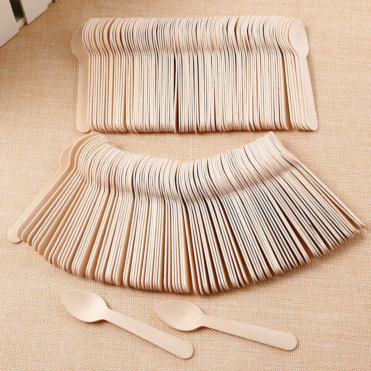Disposable Wooden Spoon Mini Ice Cream Party Tableware Kitchen Safe New Wood Western Dessert Scoop Wedding tiny 100Pcs
