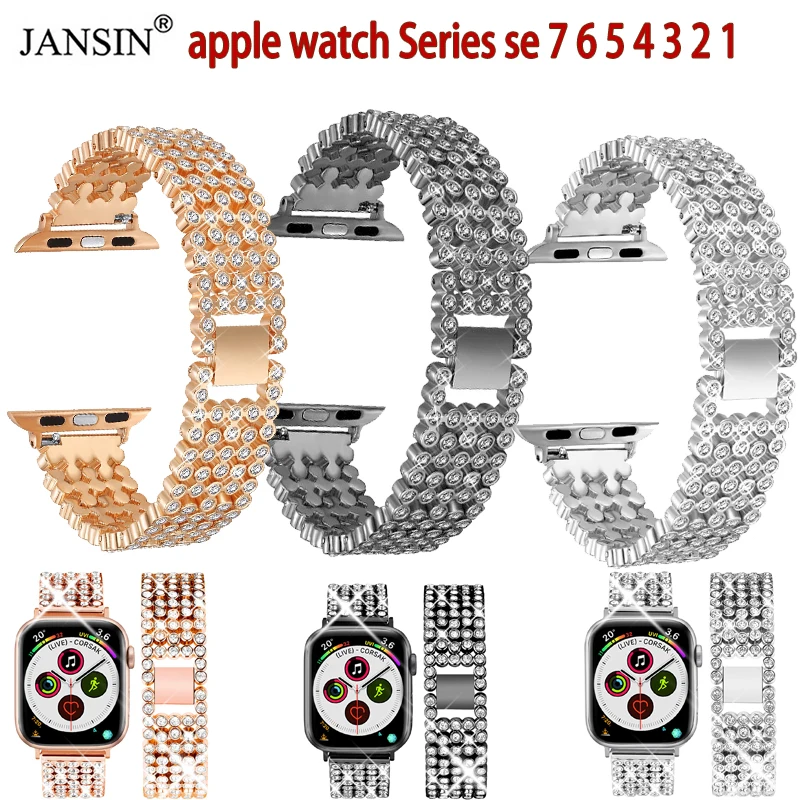 

Metal Watch Bracelet for iwatch 9 4 5 6 SE 7 Band 44mm 40mm 41/45mm Replacement Diamond Strap for Apple Watch Series 3 38mm 42mm