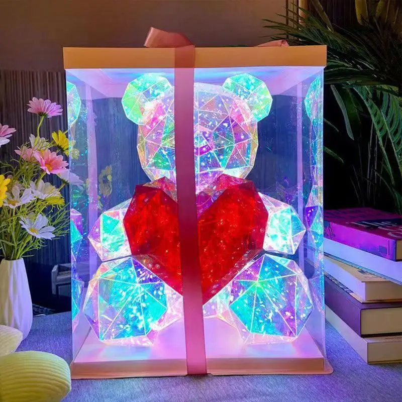 

30CM Colorful Glowing Bear LED Fantasy Cartoon Little Rose Teddys Bears Doll Laser Material Romantic Girlfriend Valentine Gift