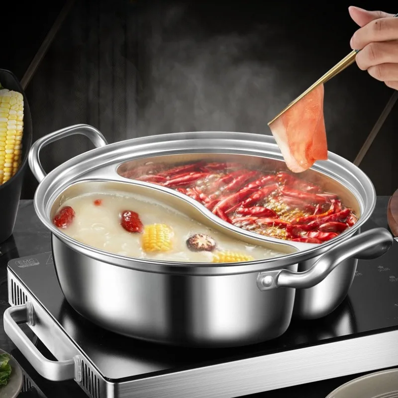 Covered 12.2-inch Dual Flavor Hot Pot Integrated Mandarin Duck Pot Thickened Home Use Chinese Hotpot Stainless Steel Double 3