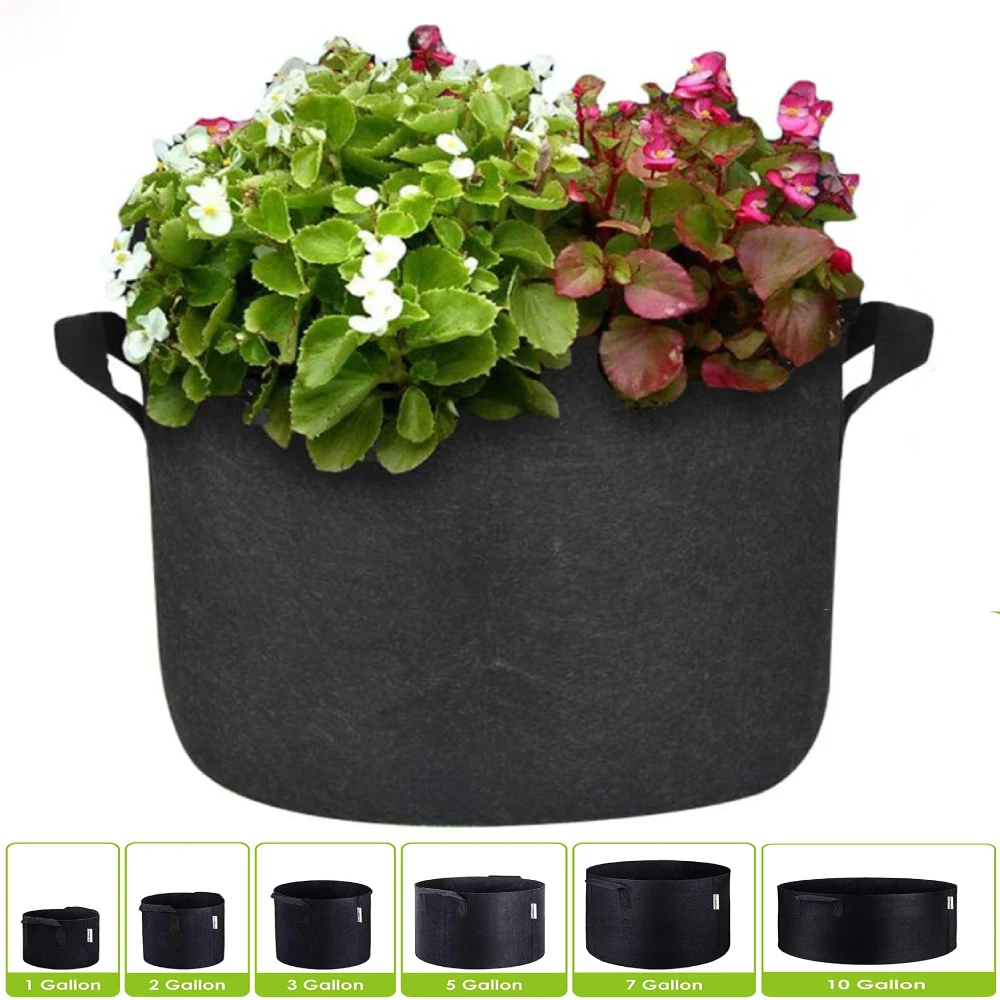 

AMKOY 1-10 Gallon Fabric Garden Potato Grow Container Bag Plant Seed Growing Bag Flower Pots Vegetable Planter Tool with Handle