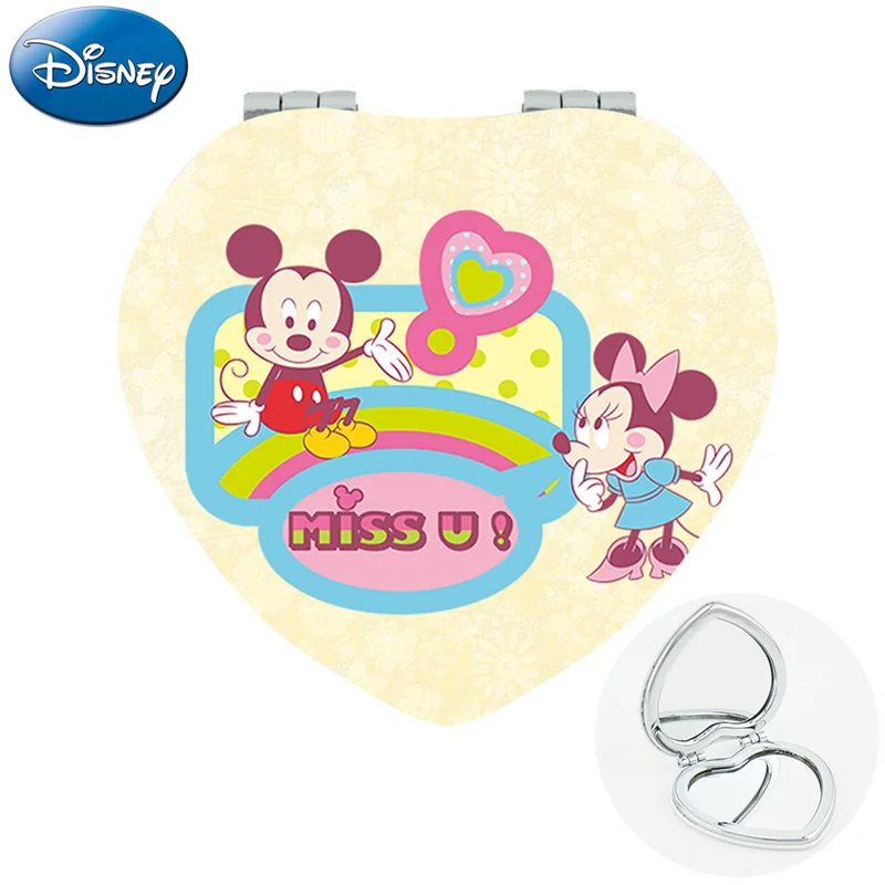 

Disney Amusing PU Leather Print Crafts Portable Mirror Folding Anime Mickey Mouse Heart Mini miroir de maquillage MIK683