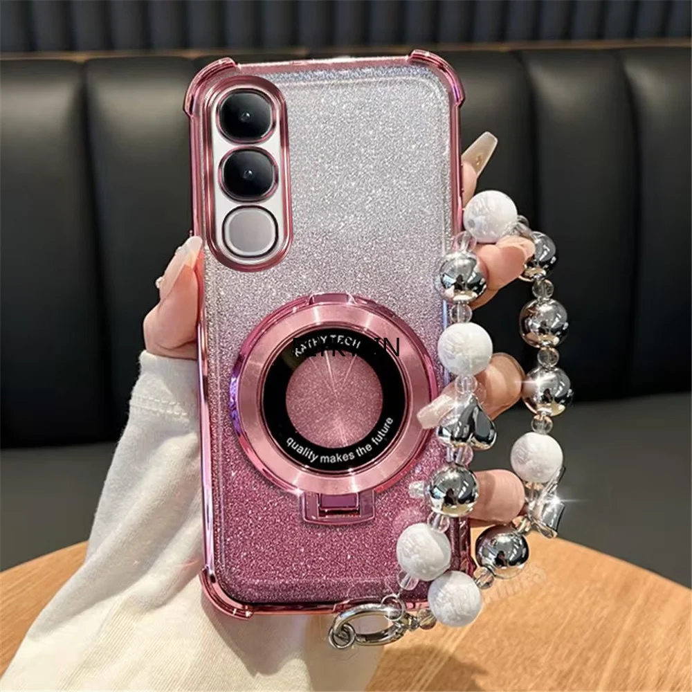 Glitter Shockproof Phone Case with Stand Holder and Luxury Bracelet Soft Cover