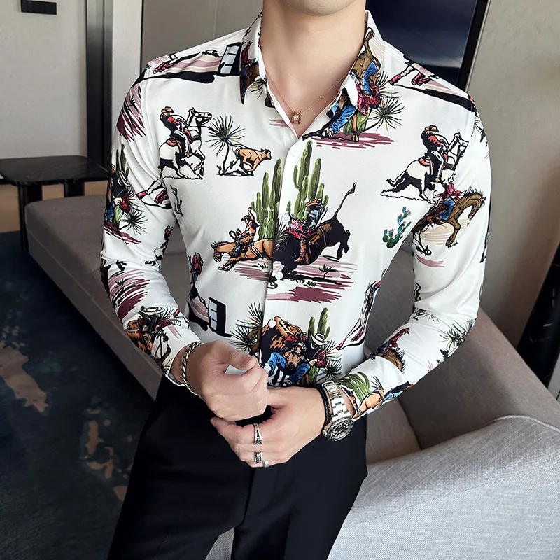Men's Luxury Design Dress Shirt Long Sleeve Button Down Printed Shirt for Men