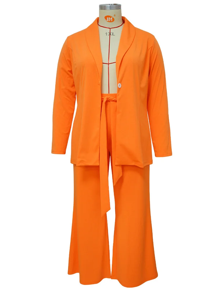 Wmstar Plus Size Women Clothing Two Piece Set Solid Career Suit Top Pants Sets Office Lady with Bandage Wholesale Dropshipping