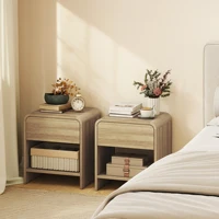 Homcom Набор из 2 прикроватных тумбочек Nordic с выдвижным ящиком с закругленными углами и открытой полкой 40X35X45 см, натуральный — изображение 2