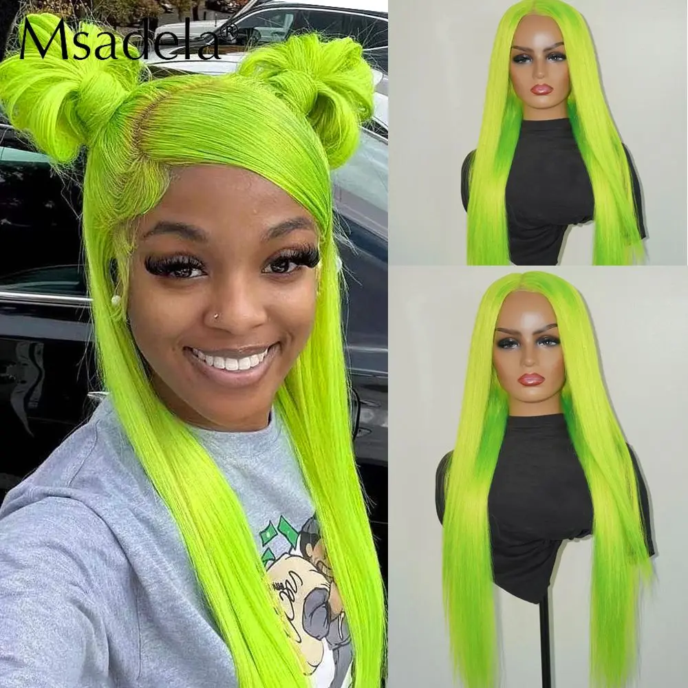 Light Green Straight Drag Queen Synthetic 613 Lace Front Wig Transparent Platinum Blonde Red Color Cosplay Wigs For Black Women