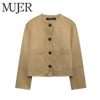 MUJER 2025 Suede Jacket Women Autumn Button Outerwears Long Sleeve Oversized Jackets for Women Streetwear Casual Overcoat Female