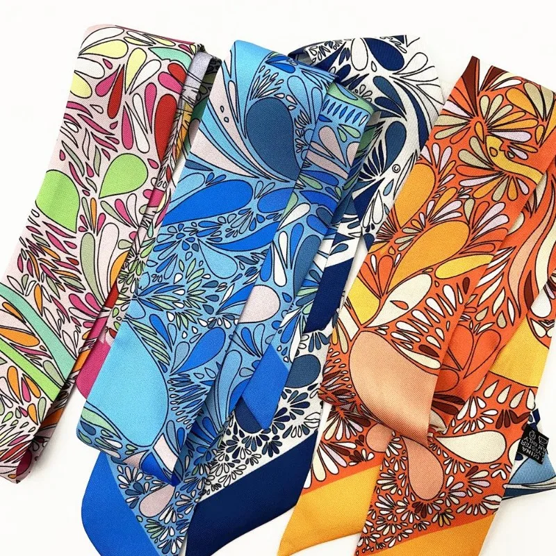Korean Spring New Cashew Fruit Flower Women's Versatile Twill Wrapping Bag Handle Ribbon Hair Band Small Scarf Scarf Headband 6