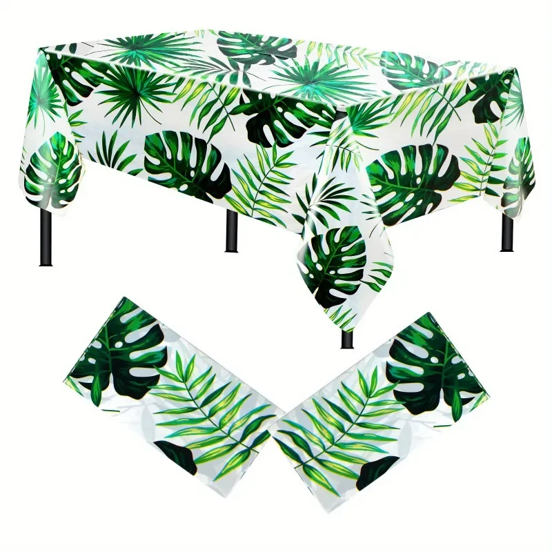 2 Packs Hawaii Palm Leaves Plastic Tablecloths Table Plastic Hawaii Luau Party Table Cloth Cover Summer Tropical Party Supplies