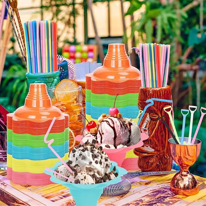 100Pieces 4 oz Colorful Flower Snow Cone Cups Shaved Ice Cups Small Reusable Plastic Shaved Ice Drip Snack Cream Bowls