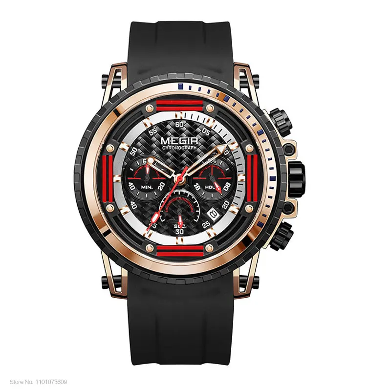 Fashionable MEGIR Men's Chronograph Quartz Watch with Silicone Strap - Waterproof Sport Design