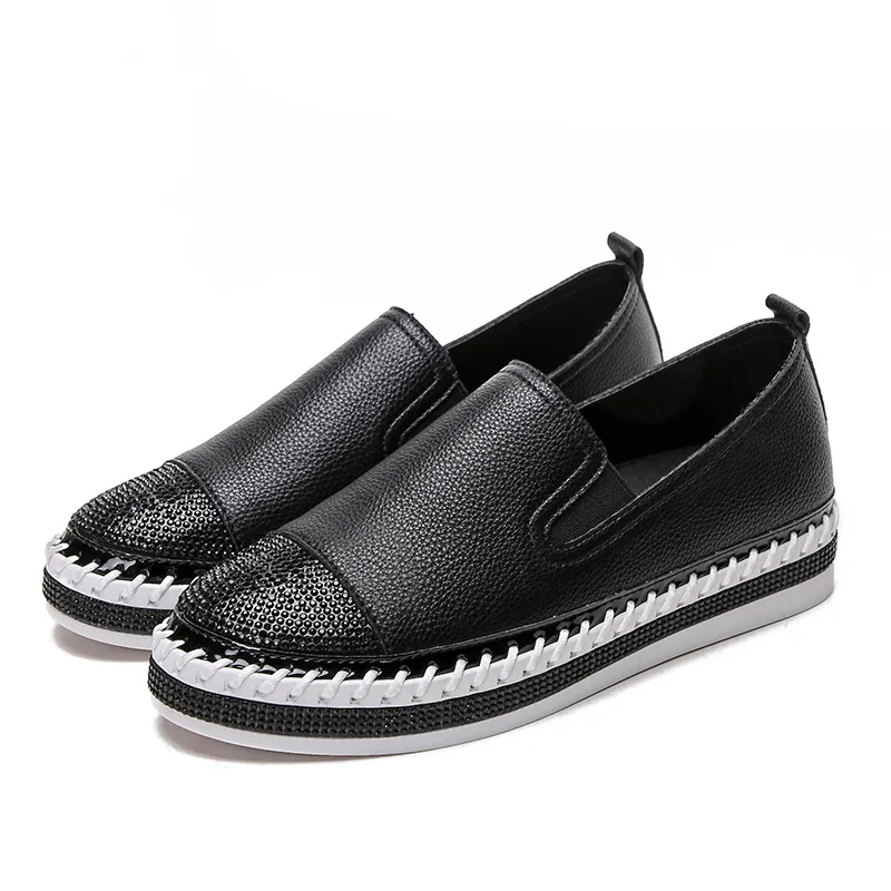 Brand Sneakers Patchwork Espadrilles Shoes Woman Microfiber Leather Creepers Flats Ladies Loafers White Leather Moccasins