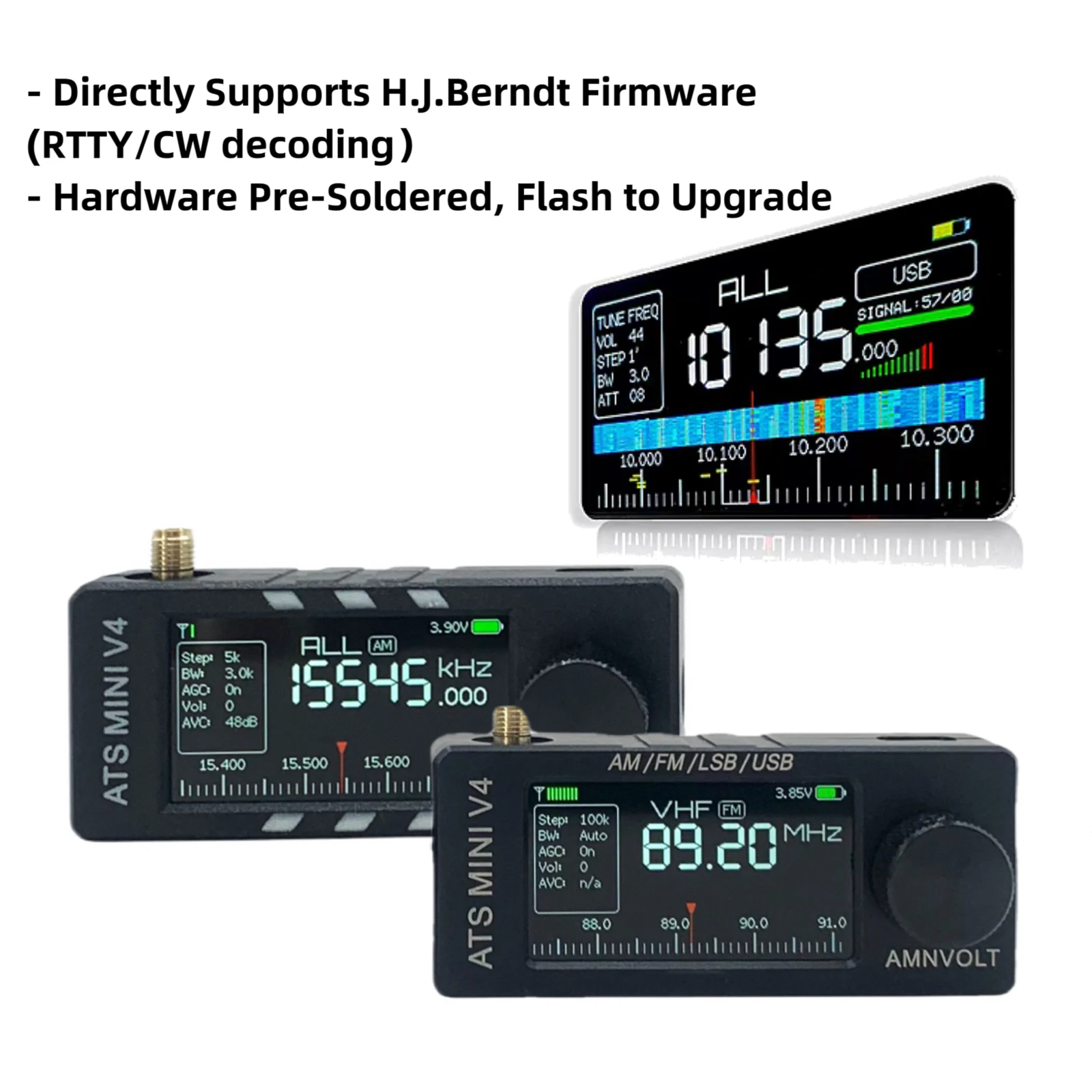 ATS MINI V4 AMNVOLT SI4732 DSP 라디오 ESP32-S3 풀밴드 수신기 FM AM LSB USB 고임피던스 앰프 1.9인치 화면 HF SW MW VHF