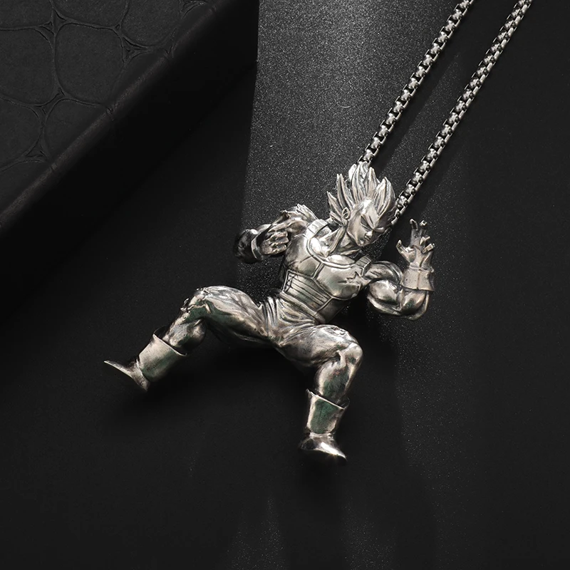 Fashion Personality Yellow Hair Muscular Samurai Pendant Necklace for Men Punk Anime Characters Fighting Sun Wukong Jewelry