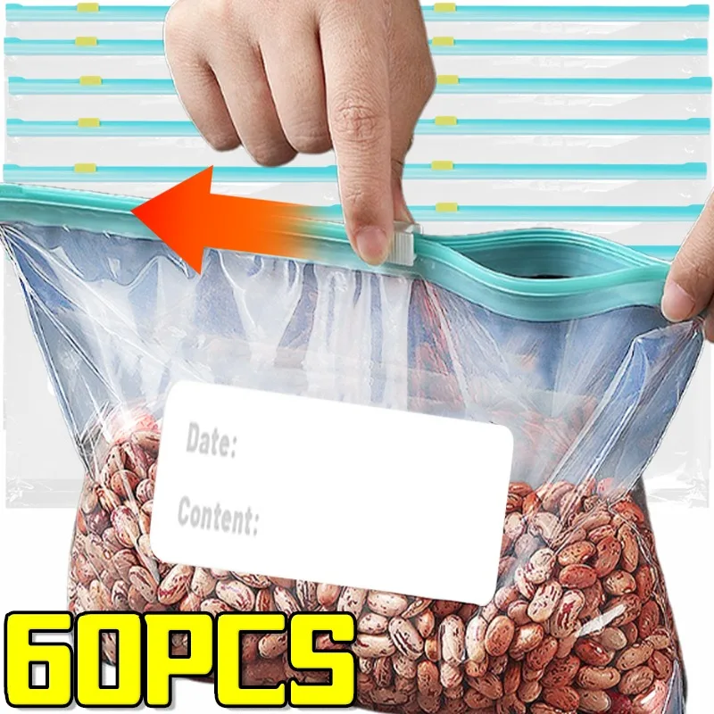 Reusable Zipper Bag 60/10PCS Stand Up Zip Freezer Bags Refrigerator Vegetable Fruit Sealing Containers Leakproof Storage Pouch