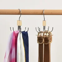 360° Rotating Storage Hanger Hook Multi-Claw Bag Metal Belts Rack Wooden Organizer For Bras Ties Scarves Household Closet Acces 1